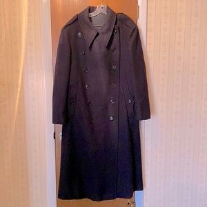J Peterman - Mens Vtg Dark Navy Blue "Bobbys Coat" Long Pea Coat Made in England